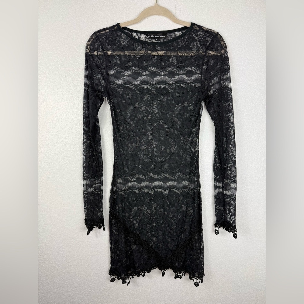 For Love & Lemons Black Long-Sleeve Lace Dress size S
